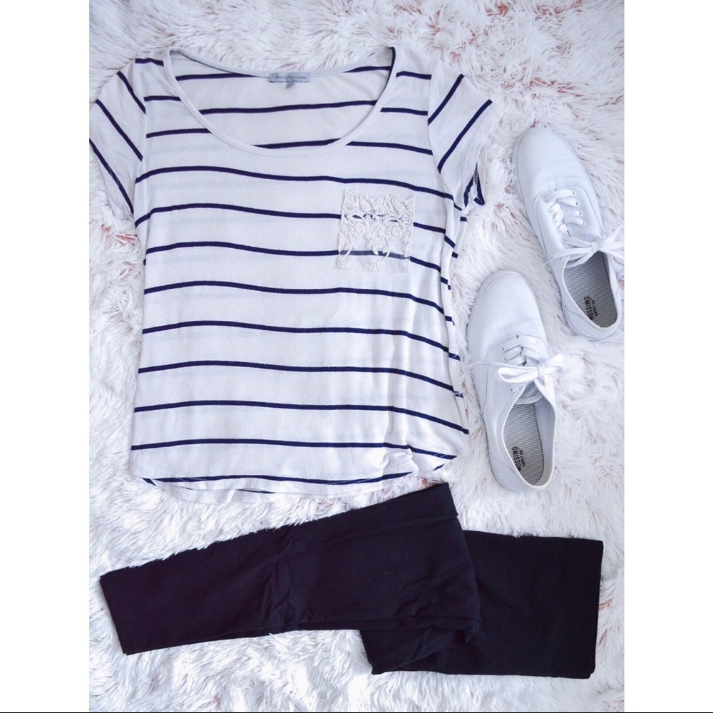 Charlotte Russe Stripped Tee w/ Lace Pocket